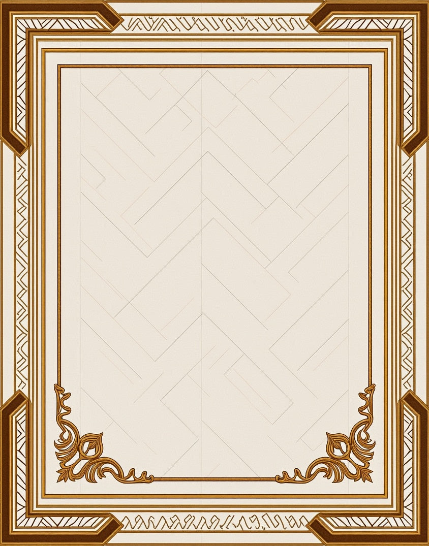 Elegant Cream And Brown Geometric Border Rug