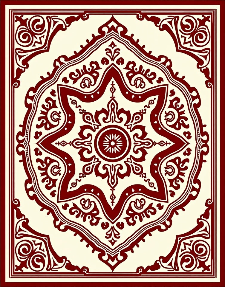 Deep Red Ornate Medallion Field Rug