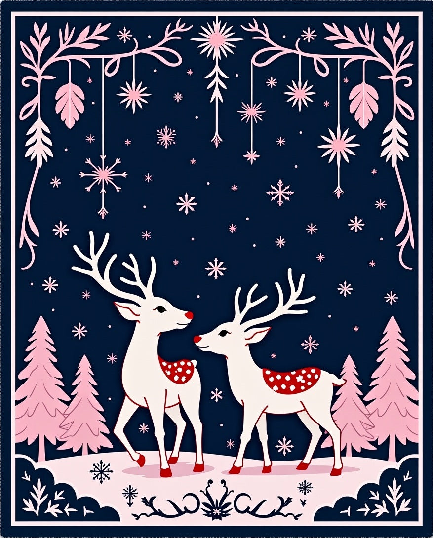 Winter Deer Reindeer Snowflakes Navy Rug