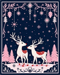Winter Deer Reindeer Snowflakes Navy Rug