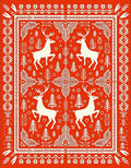 Red White Folk Art Deer Forest Rug