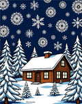 Cozy Winter Cabin Snowflake Scene Rug