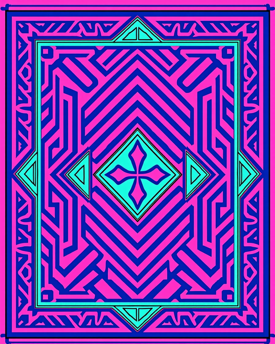 Bold Pink Blue Geometric Labyrinth Rug