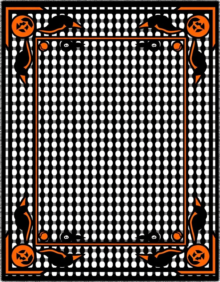 Spooky Halloween Orange Black Pumpkin Bats Rug