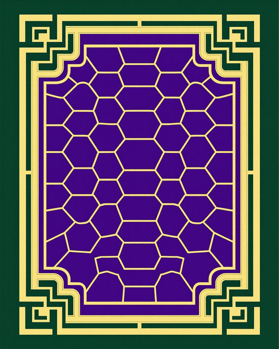 Deep Purple Hexagon Geometric Border Rug
