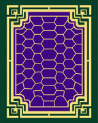Deep Purple Hexagon Geometric Border Rug