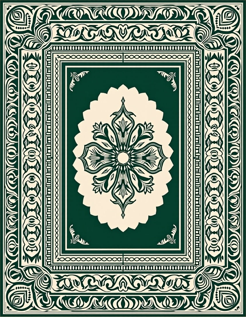 Dark Emerald Floral Medallion Border Rug