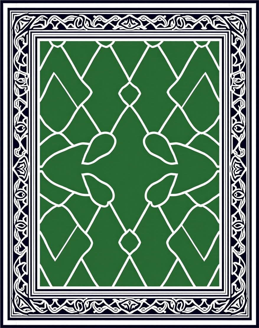 Emerald Green White Lattice Border Rug