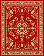 Crimson Gold Floral Medallion Border Rug