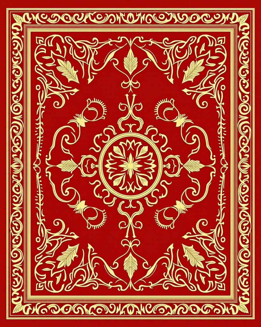 Crimson Gold Floral Medallion Border Rug