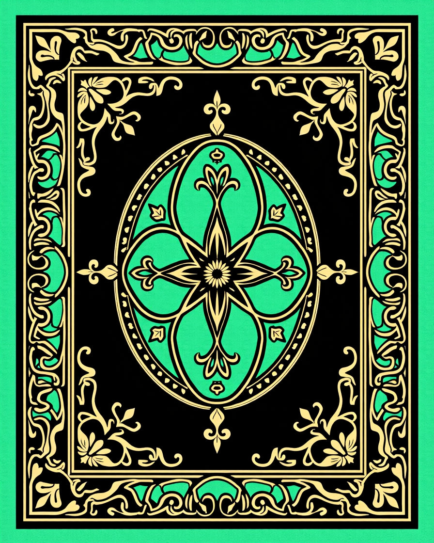 Ornate Emerald Floral Scrollwork Rug