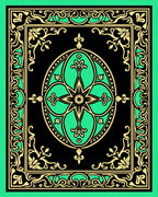 Ornate Emerald Floral Scrollwork Rug