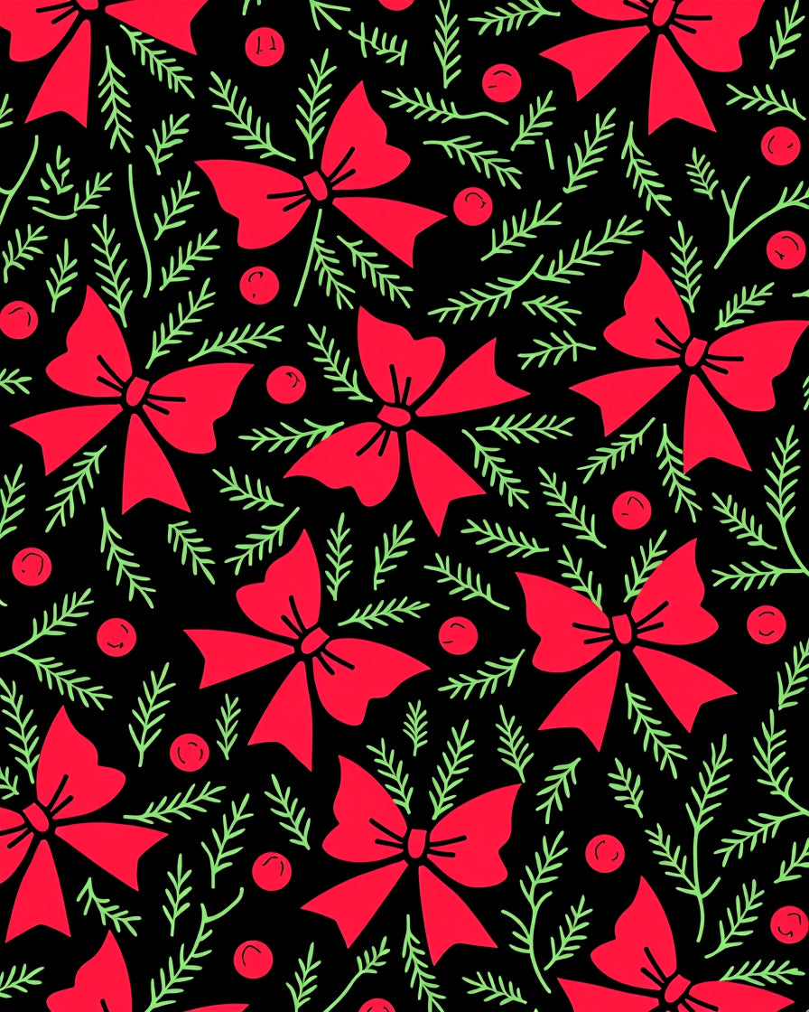 Red Festive Bows Evergreen Sprigs Rug