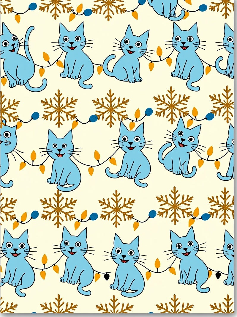 Blue Cat Festive Holiday Lights Snowflakes Rug