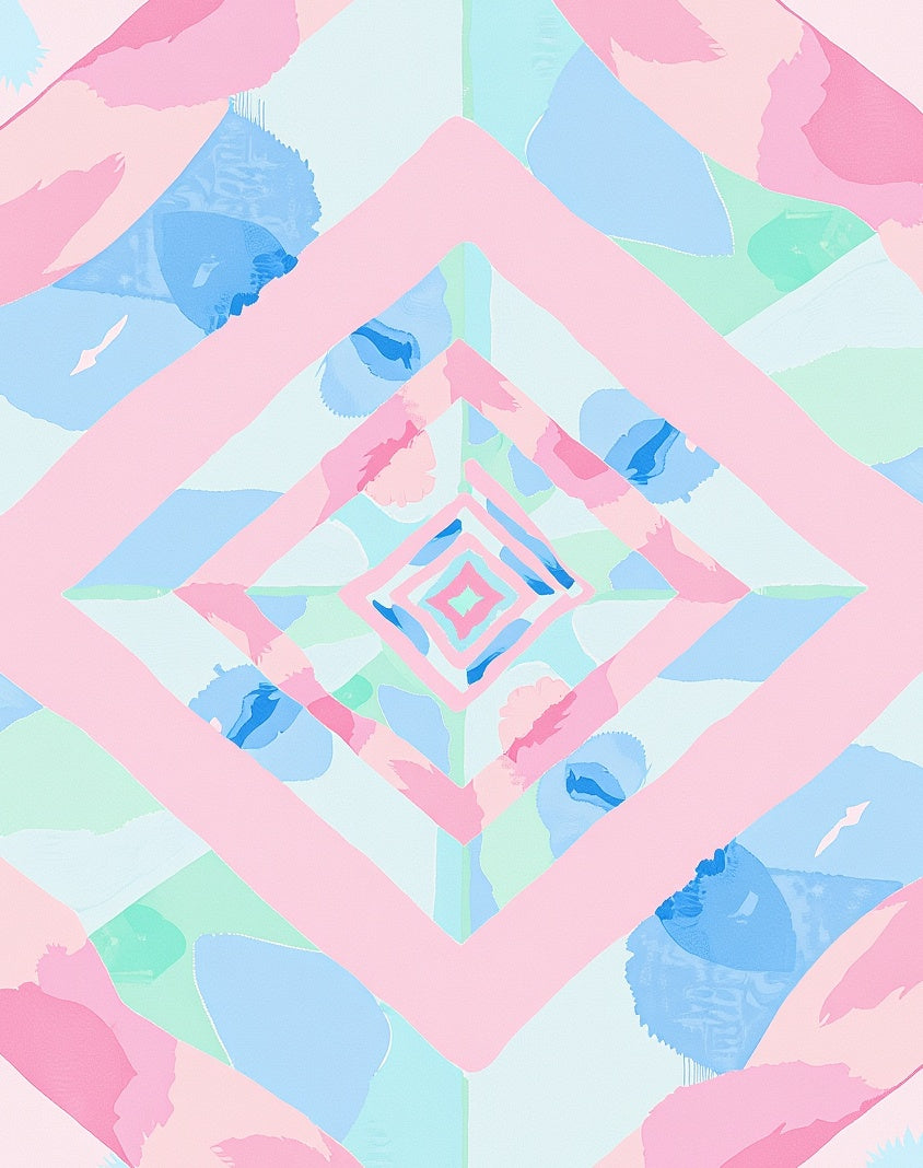 Soft Pastel Geometric Diamond Landscape Rug