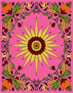 Pink Sunburst Floral Pumpkin Border Rug
