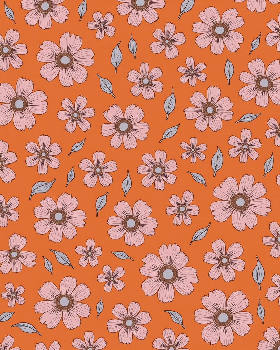 Retro Pink Orange Floral Burst Rug