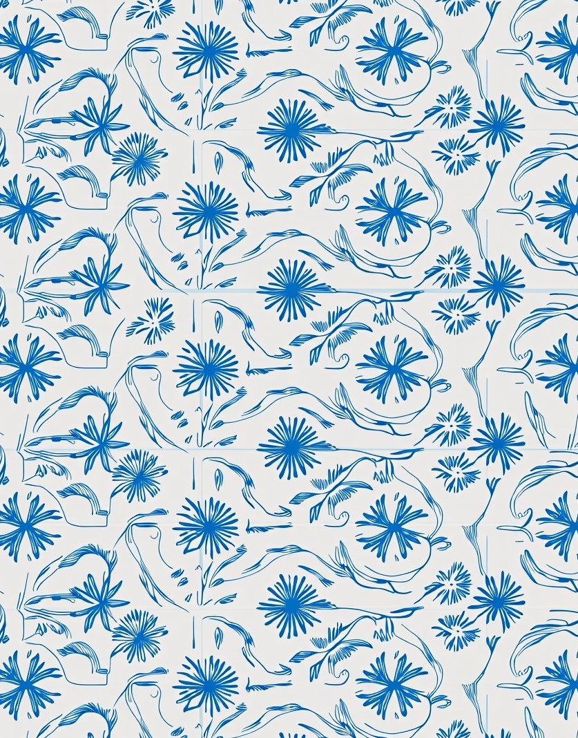 Classic Blue Floral Botanical Swirl Rug