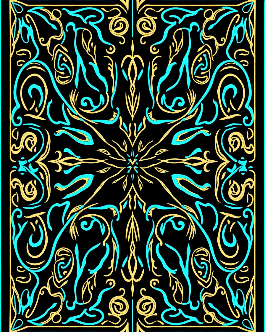 Black Gold Turquoise Filigree Mandala Rug