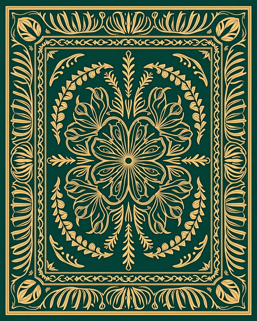 Emerald Gold Floral Medallion Border Rug