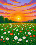 Vibrant Sunset Daisy Meadow Rug