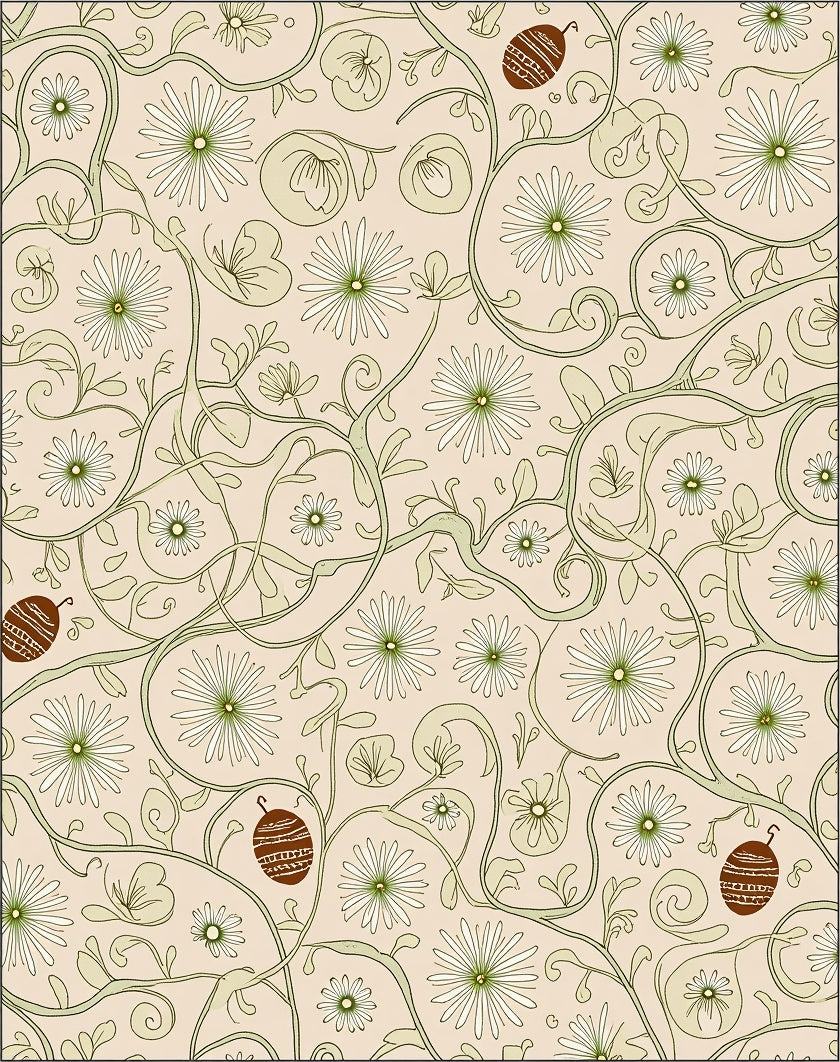 Nude Cream Floral Vine Illustration Rug