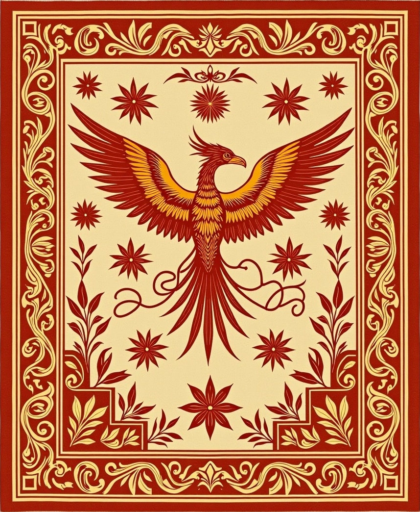Crimson Phoenix Floral Border Rug