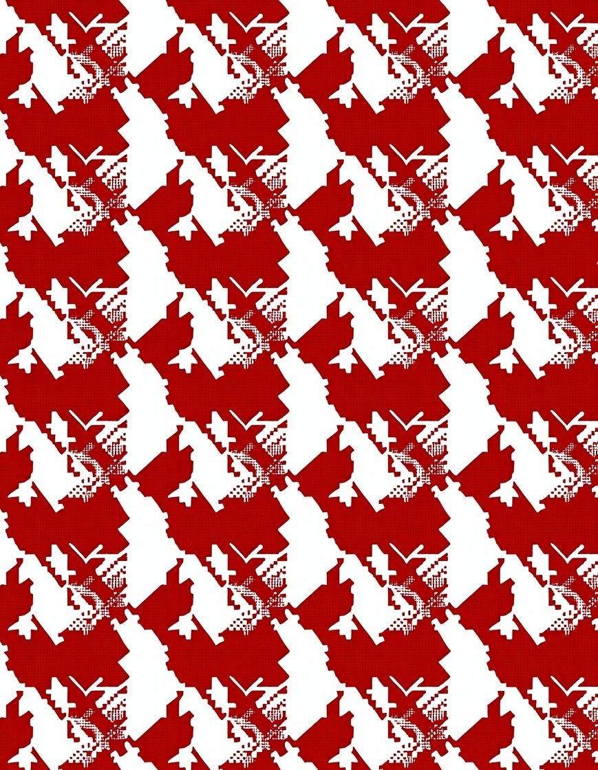 Red White Pixelated Abstract Houndstooth Rug