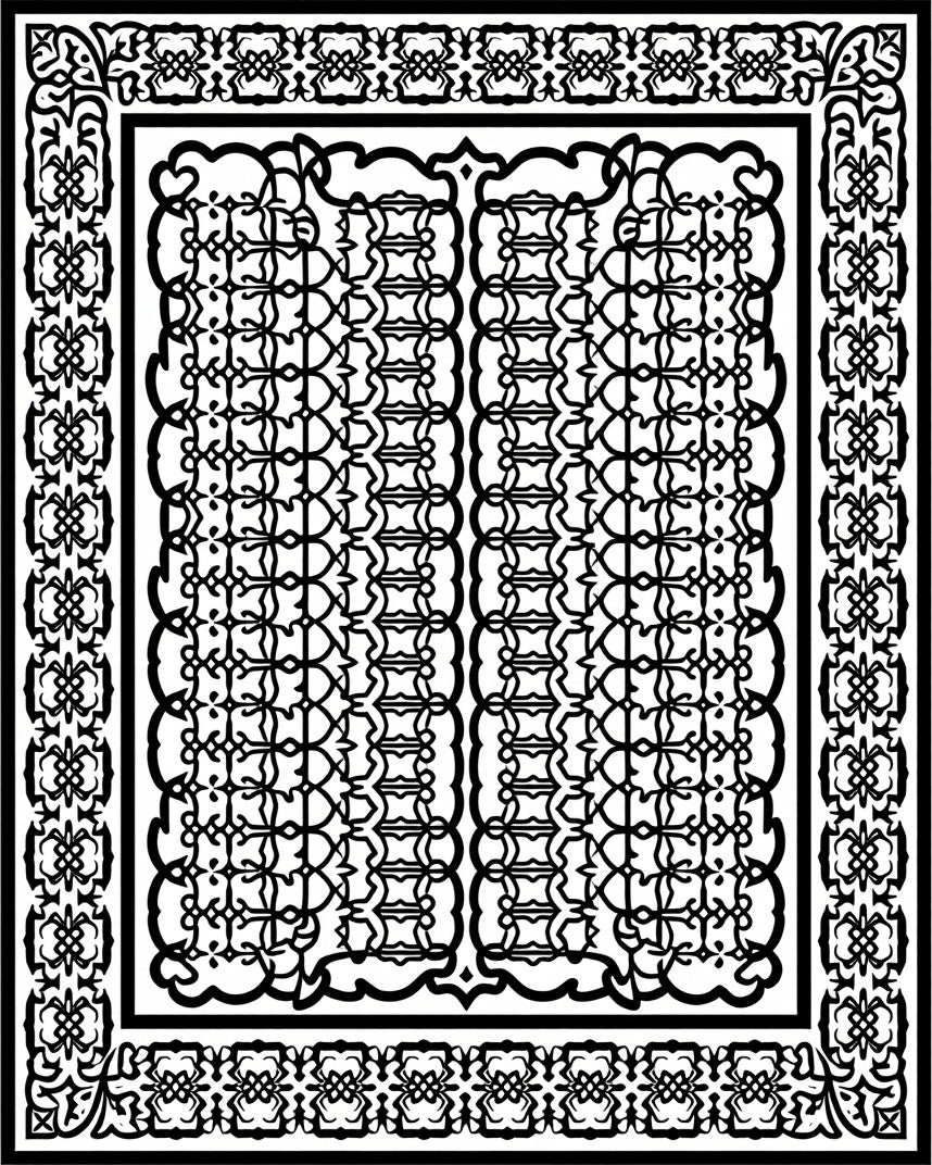 Intricate Black Geometric Lattice Rug