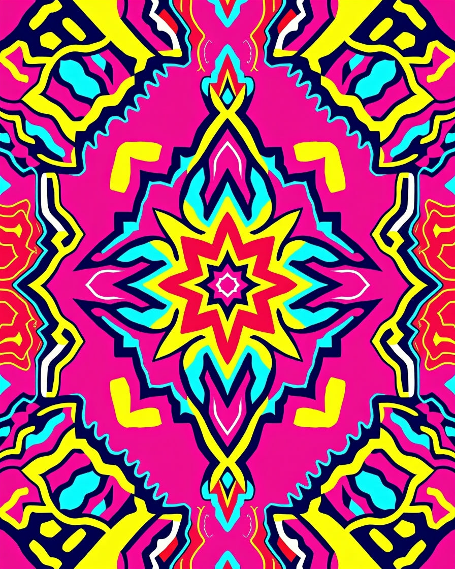 Vibrant Pink Yellow Abstract Star Rug