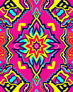 Vibrant Pink Yellow Abstract Star Rug