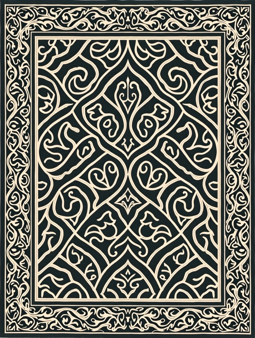 Classic Black Ivory Arabesque Scroll Rug
