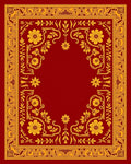 Rich Red Golden Floral Border Rug
