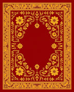 Rich Red Golden Floral Border Rug