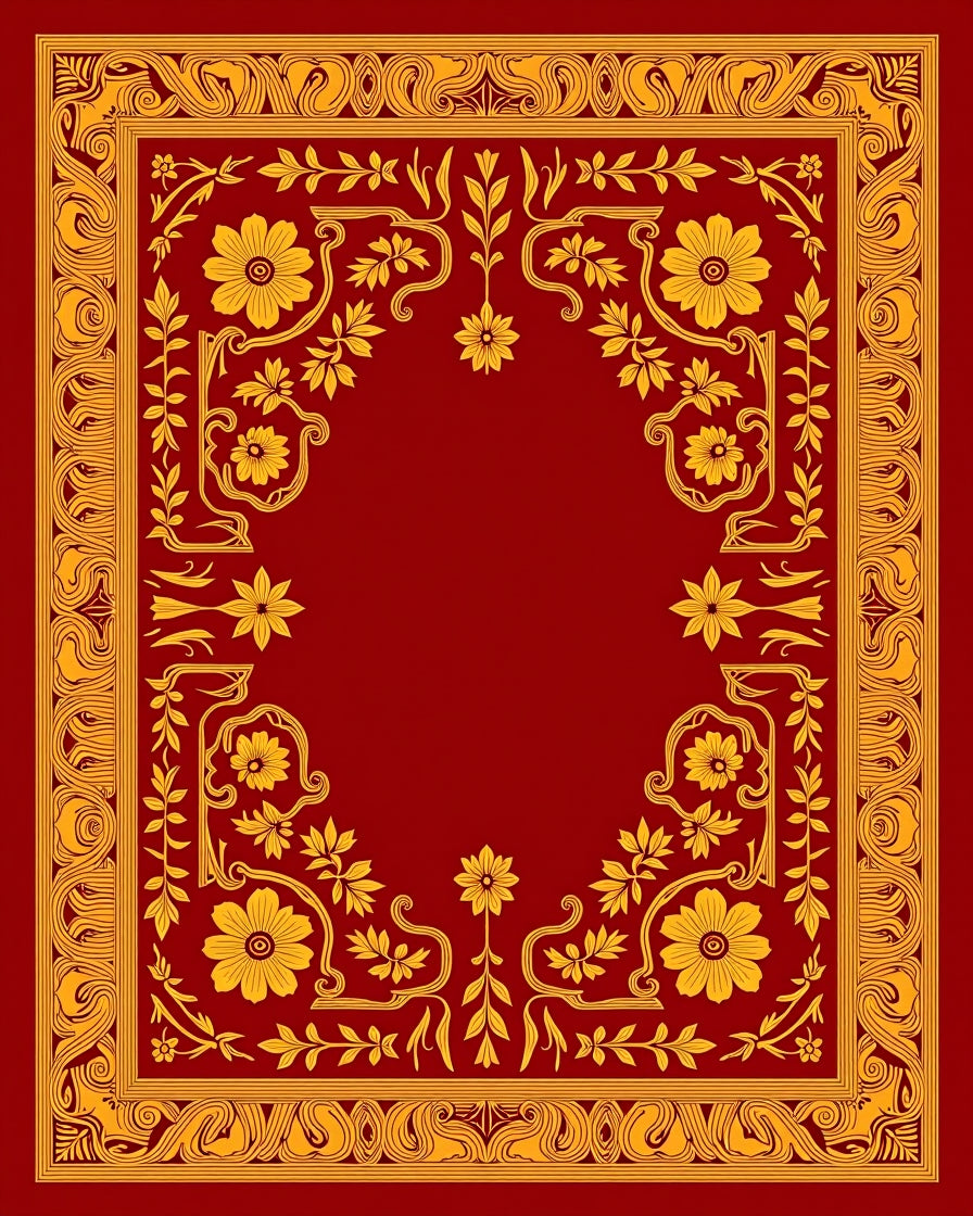 Rich Red Golden Floral Border Rug