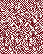 Crimson Ancestral Maze Figures Rug