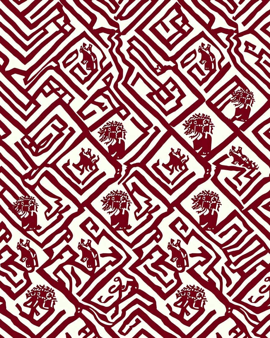 Crimson Ancestral Maze Figures Rug