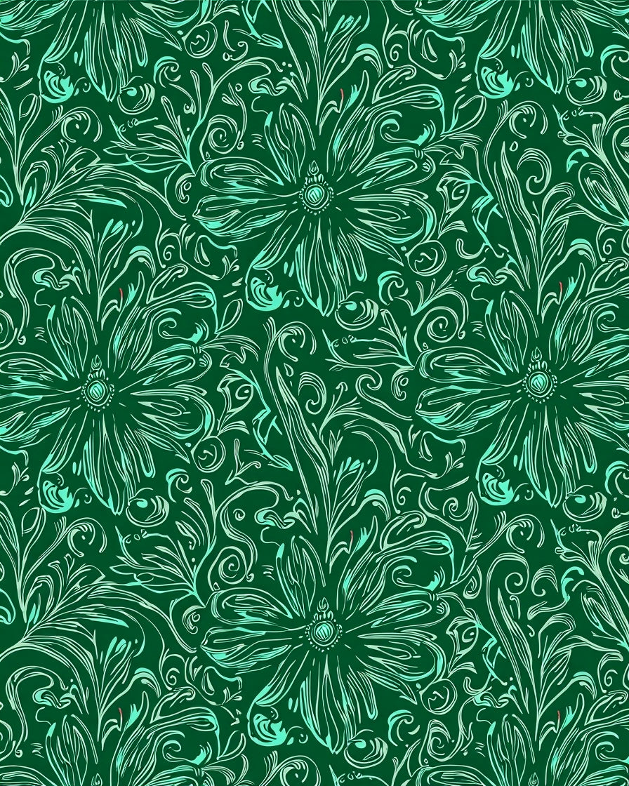 Emerald Green Floral Swirls Rug