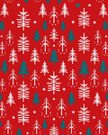 Crimson Evergreen Forest Silhouette Rug