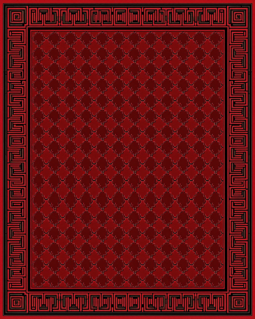 Rich Red Geometric Greek Key Rug
