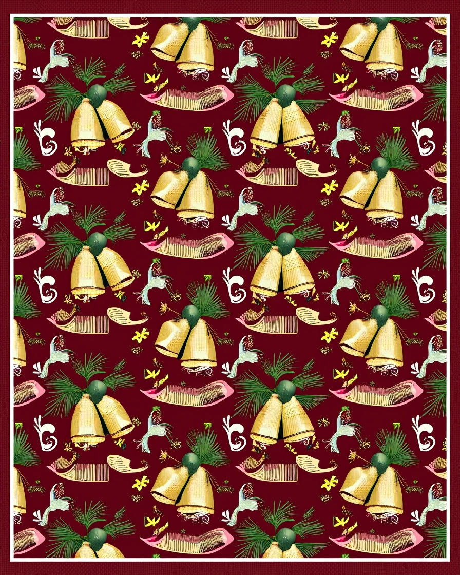 Golden Bells Christmas Birds Combing Rug