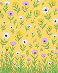 Golden Yellow Meadow Floral Composition Rug