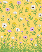 Golden Yellow Meadow Floral Composition Rug