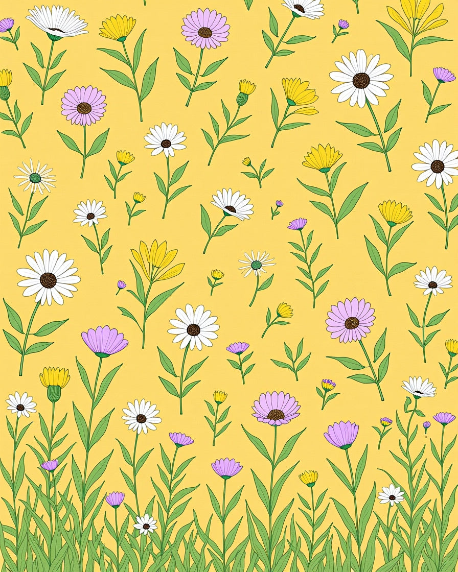 Golden Yellow Meadow Floral Composition Rug