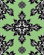 Black Leaf Scroll Mandala Green Rug