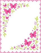 Whimsical Pink Butterfly Garden Border Rug