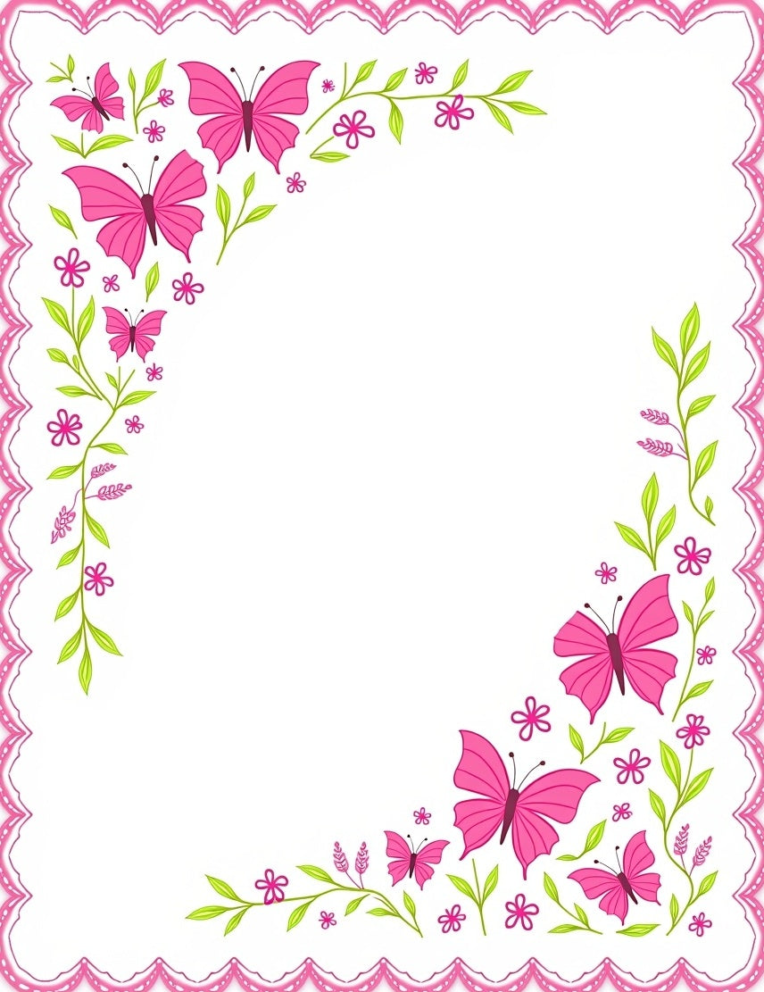 Whimsical Pink Butterfly Garden Border Rug