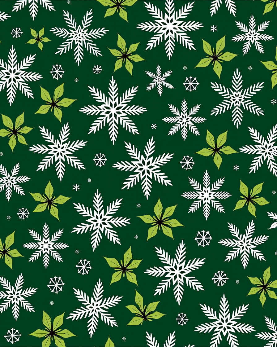White Snowflake Green Poinsettia Christmas Rug