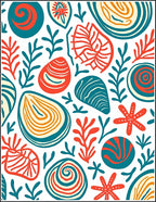 Coastal Red Teal Seashell Scatter Rug