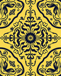 Dark Navy Floral Sunburst Yellow Mandala Rug